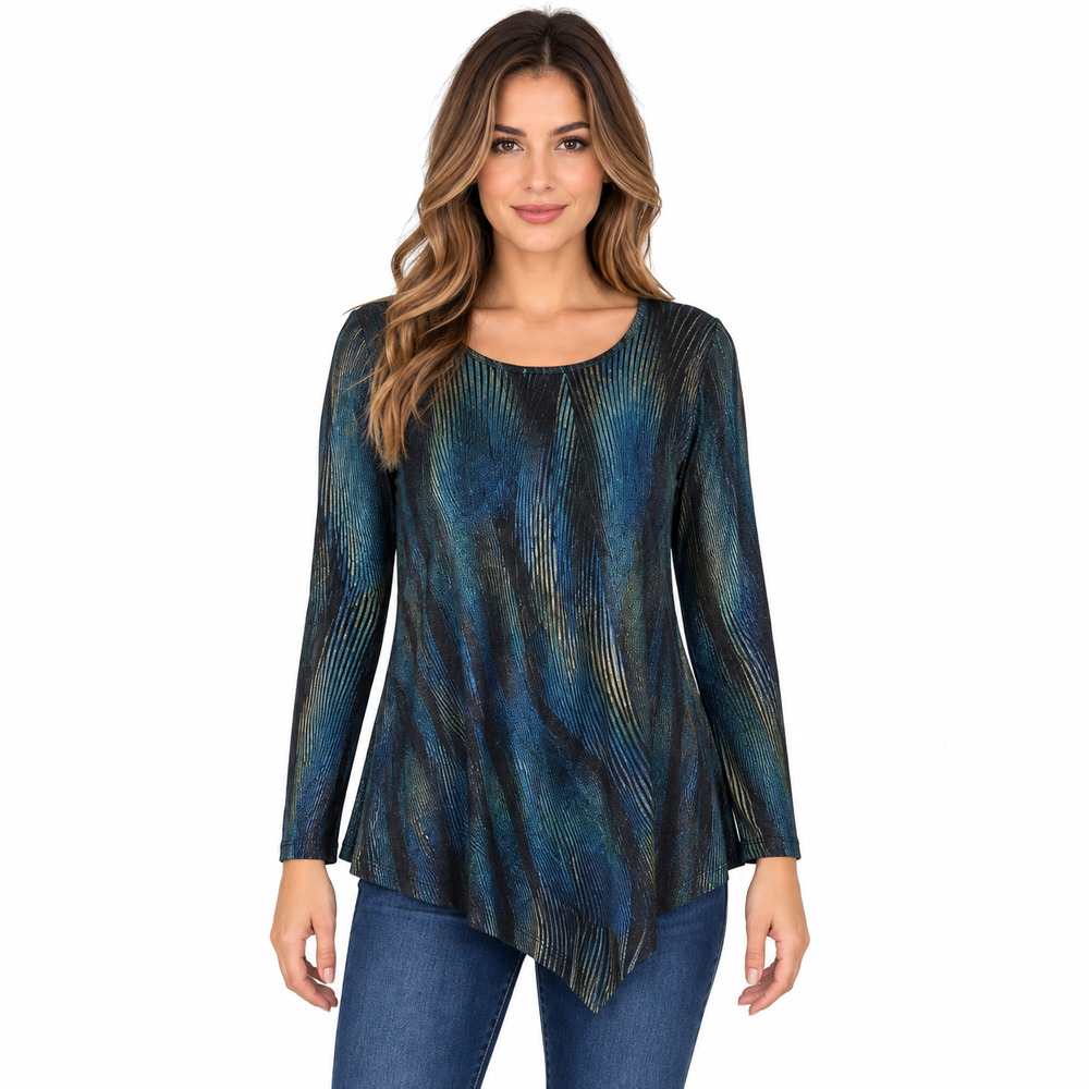Clara Sun Woo Abstract Metallic Asymmetrical Tunic Top Blue Black Women’s S